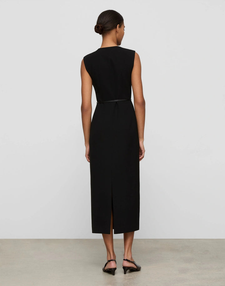 Crepe Belted Sheath Dress - Black