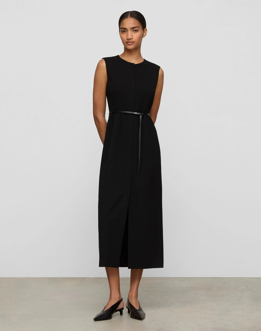 Crepe Belted Sheath Dress - Black