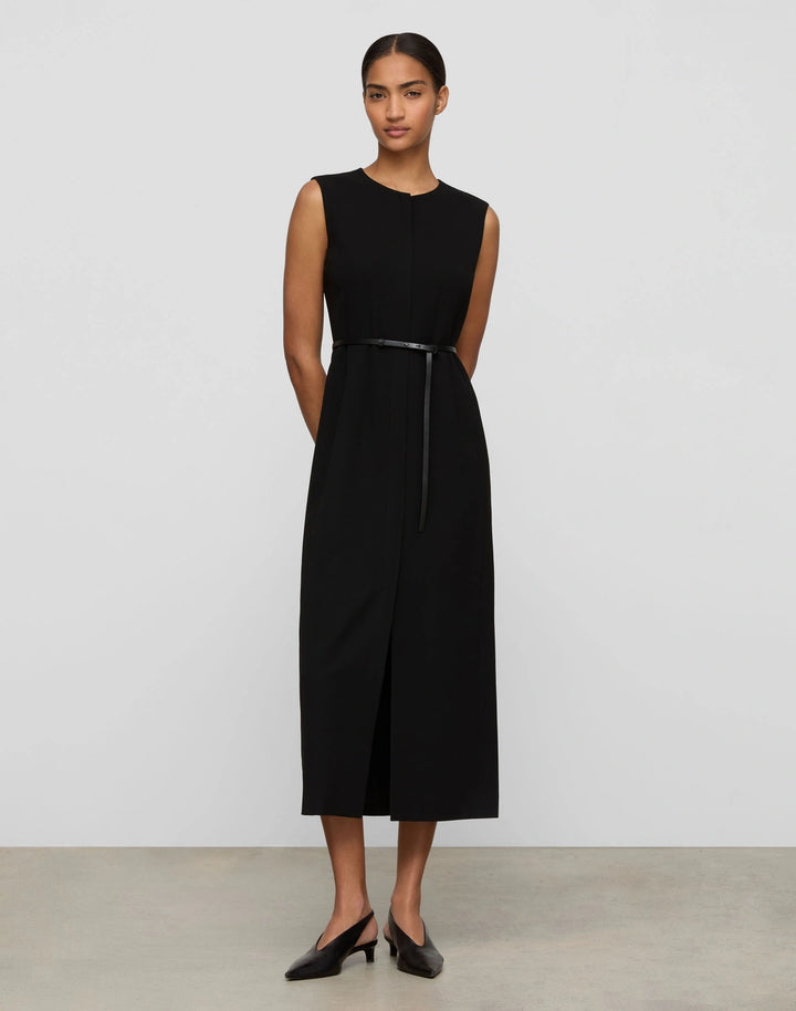 Crepe Belted Sheath Dress - Black