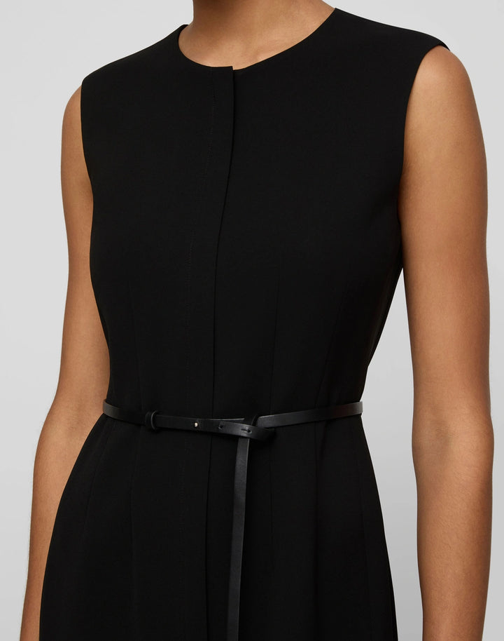 Crepe Belted Sheath Dress - Black