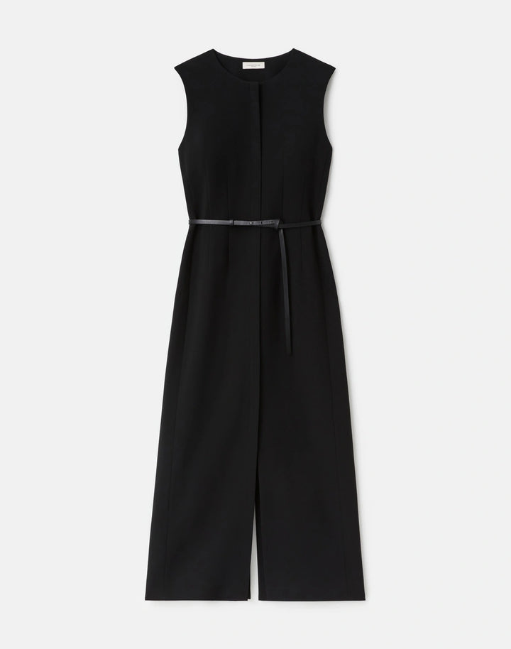 Crepe Belted Sheath Dress - Black