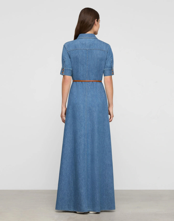 Chambray Patch Pocket Maxi Shirtdress - Medium Blue