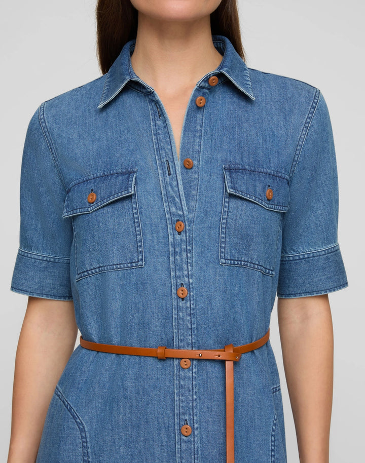 Chambray Patch Pocket Maxi Shirtdress - Medium Blue