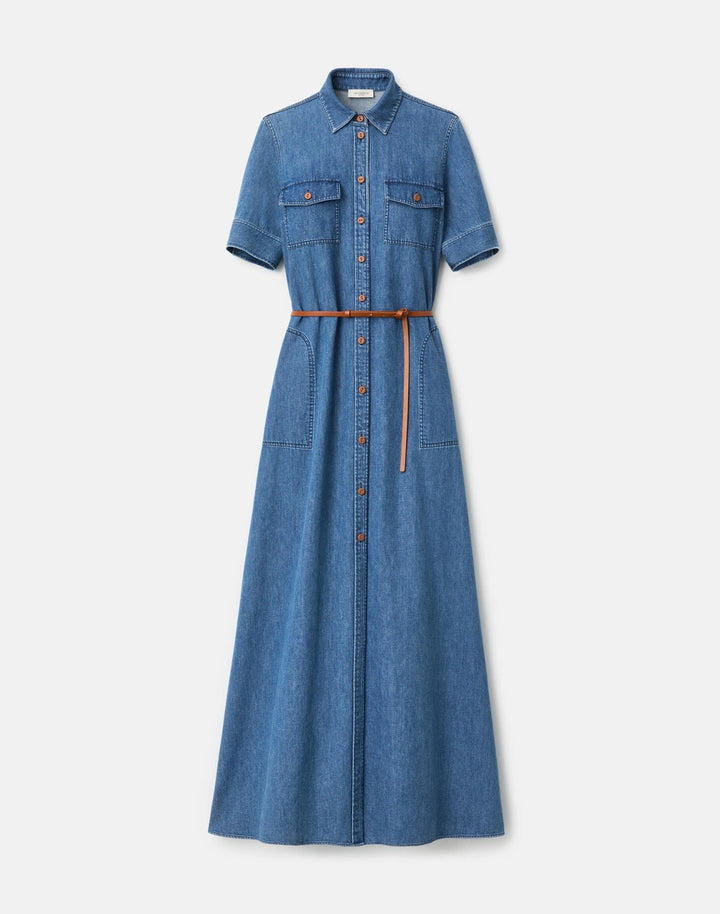 Chambray Patch Pocket Maxi Shirtdress - Medium Blue
