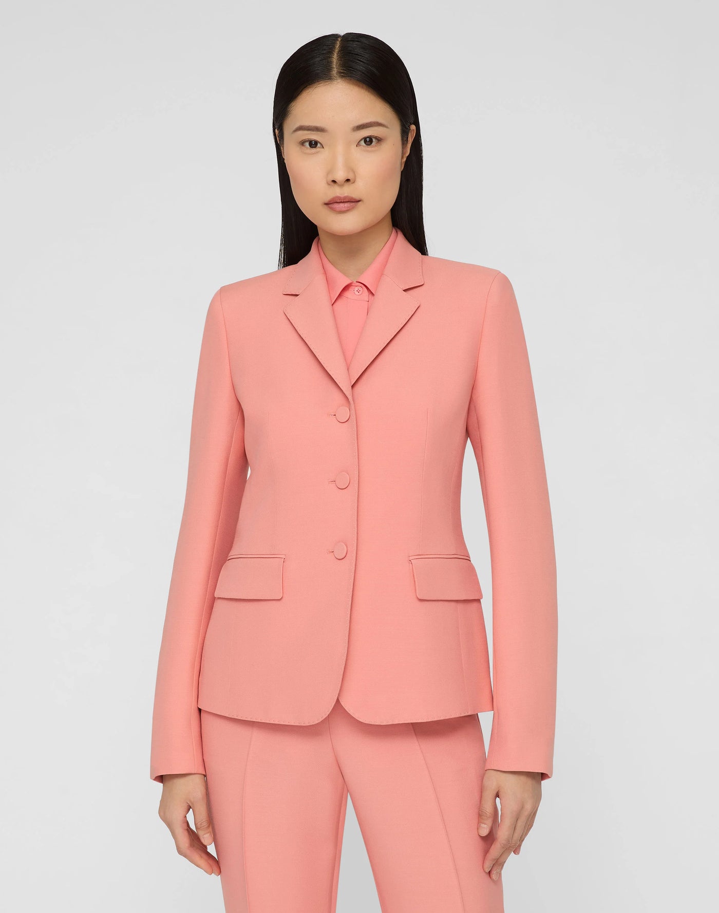 Wool-Silk Crepe Three-Button Academy Blazer - Altrosa Pink