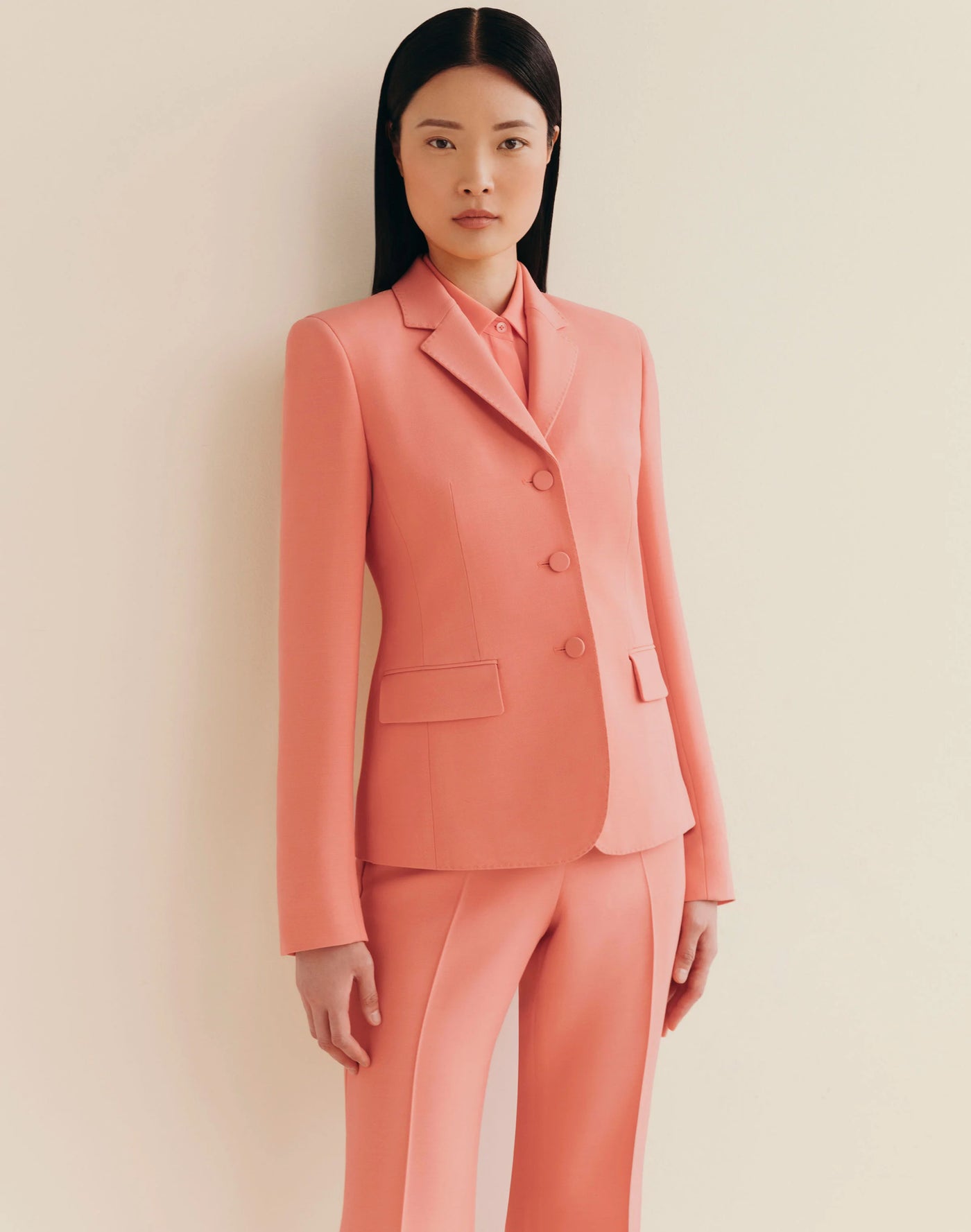 Wool-Silk Crepe Three-Button Academy Blazer - Altrosa Pink
