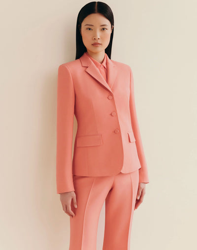 Wool-Silk Crepe Three-Button Academy Blazer - Altrosa Pink