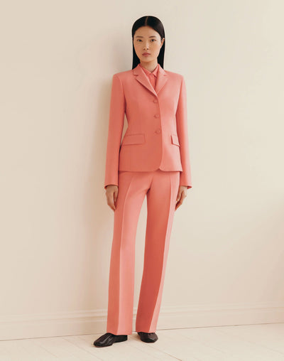 Wool-Silk Crepe Three-Button Academy Blazer - Altrosa Pink