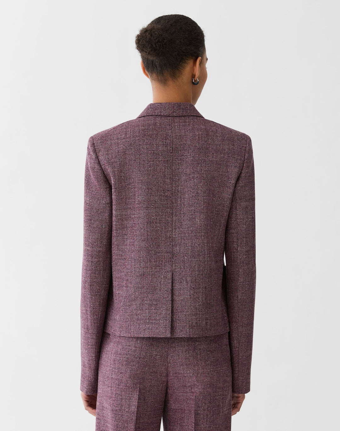 Wool Mouliné Cropped Boyfriend Blazer - Mulberry Multi