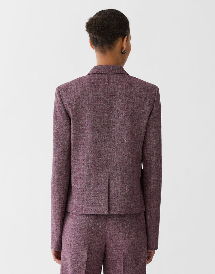 Wool Mouliné Cropped Boyfriend Blazer - Mulberry Multi