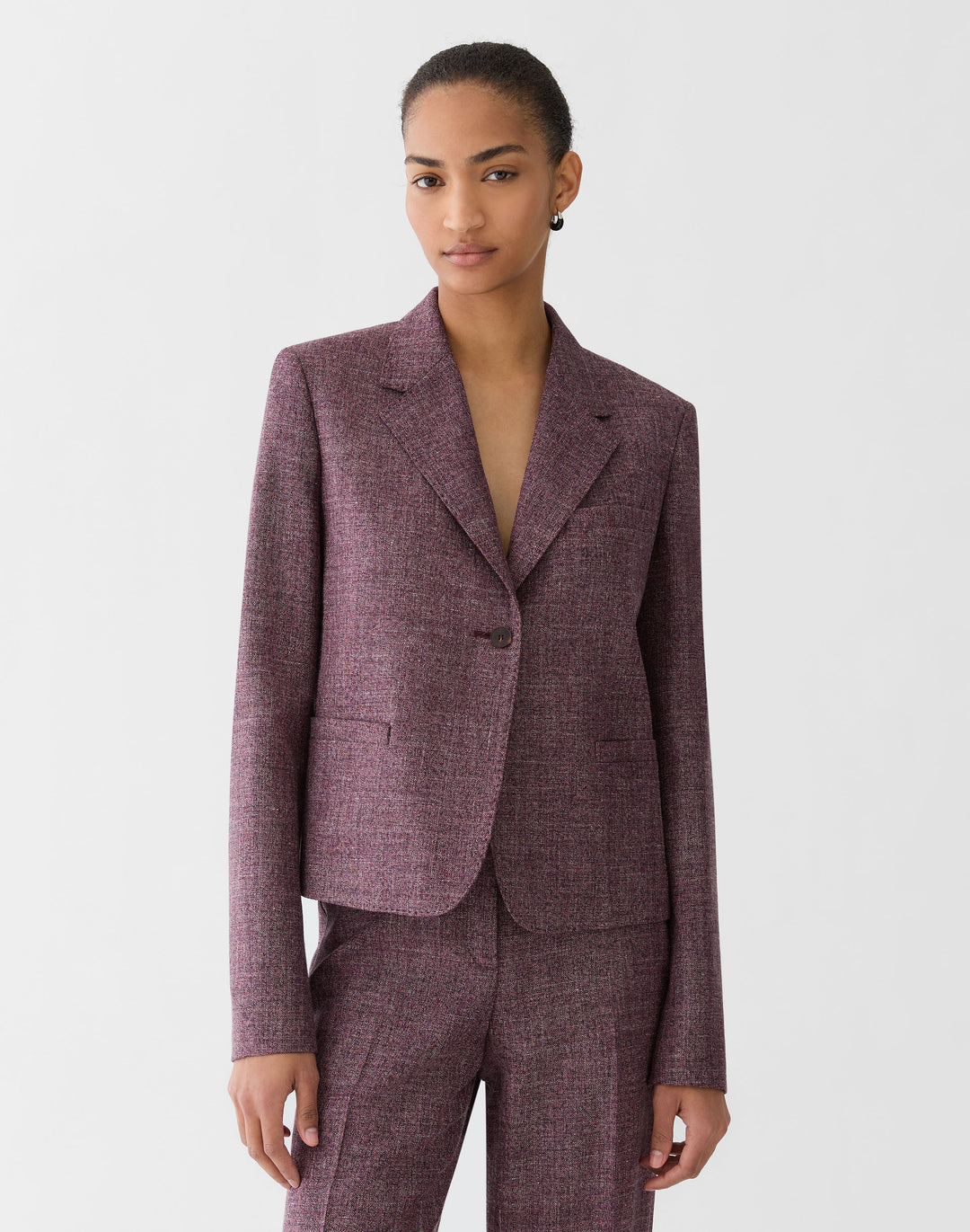 Wool Mouliné Cropped Boyfriend Blazer - Mulberry Multi