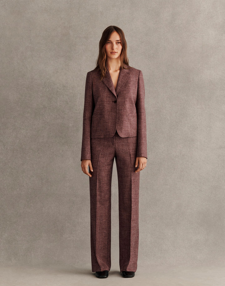 Wool Mouliné Cropped Boyfriend Blazer - Mulberry Multi