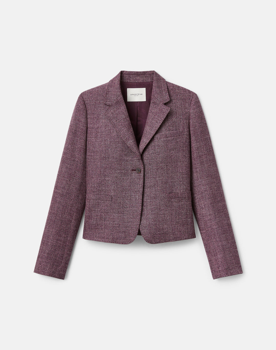 Wool Mouliné Cropped Boyfriend Blazer - Mulberry Multi