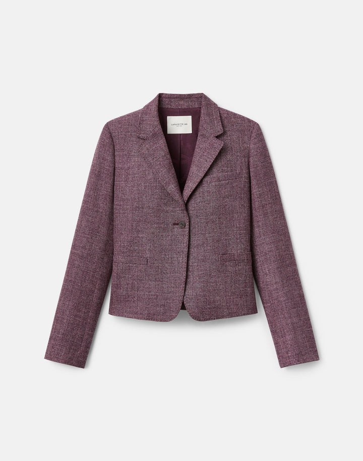 Wool Mouliné Cropped Boyfriend Blazer - Mulberry Multi