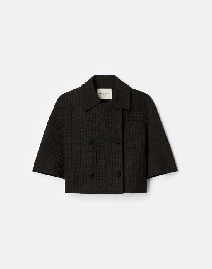 Jacquard Double Breasted Short Sleeve Jacket - Black