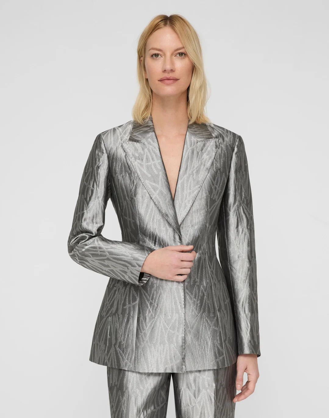 Tassel Jacquard Fitted Blazer - Silver
