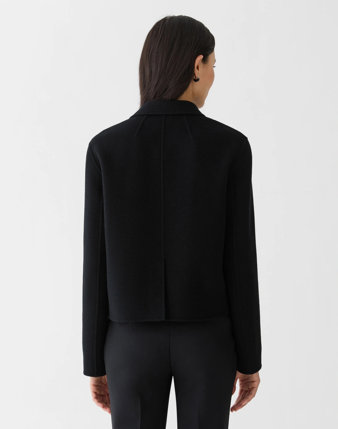 Wool-Cashmere Double Face Notch Lapel Blazer - Black
