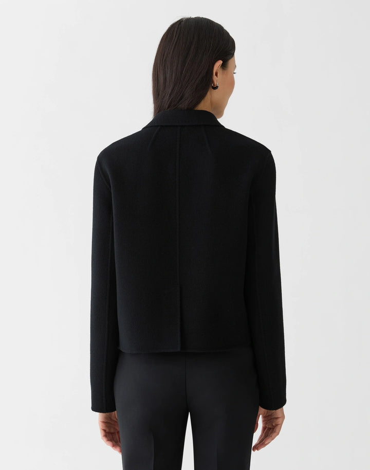 Wool-Cashmere Double Face Notch Lapel Blazer - Black