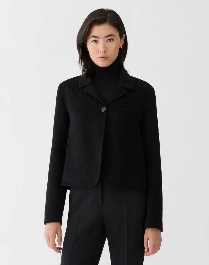 Wool-Cashmere Double Face Notch Lapel Blazer - Black