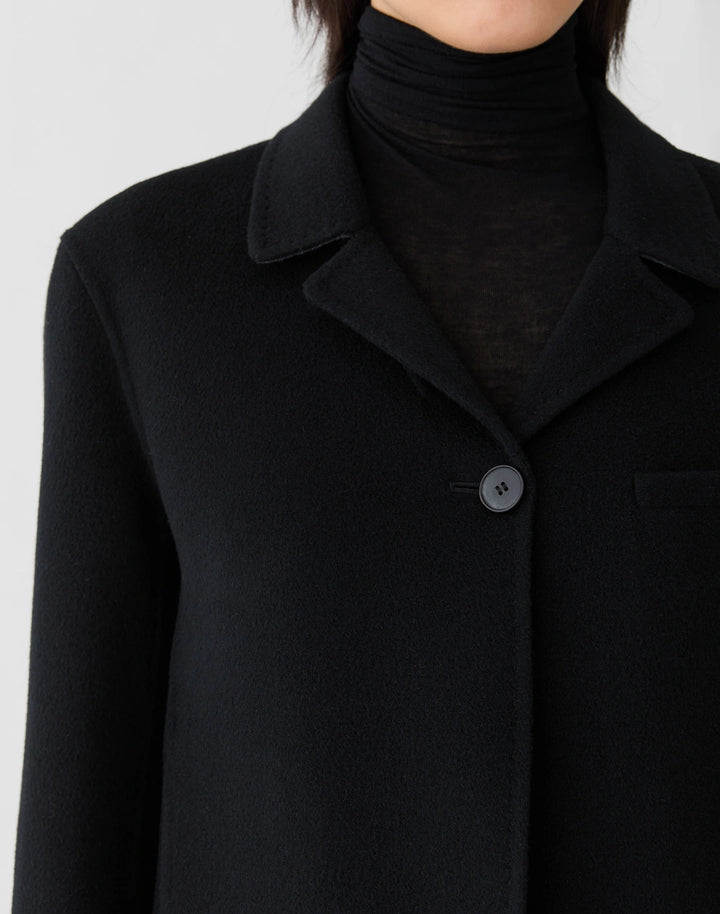 Wool-Cashmere Double Face Notch Lapel Blazer - Black