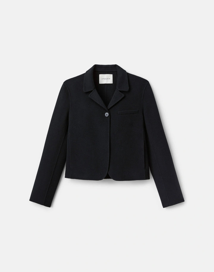 Wool-Cashmere Double Face Notch Lapel Blazer - Black