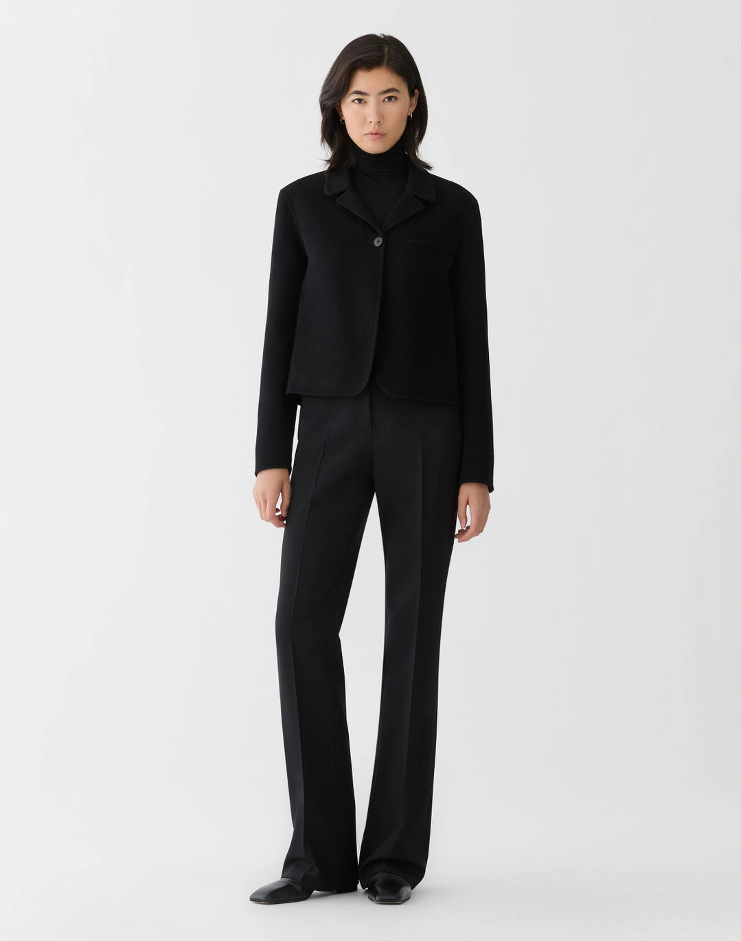 Wool-Cashmere Double Face Notch Lapel Blazer - Black