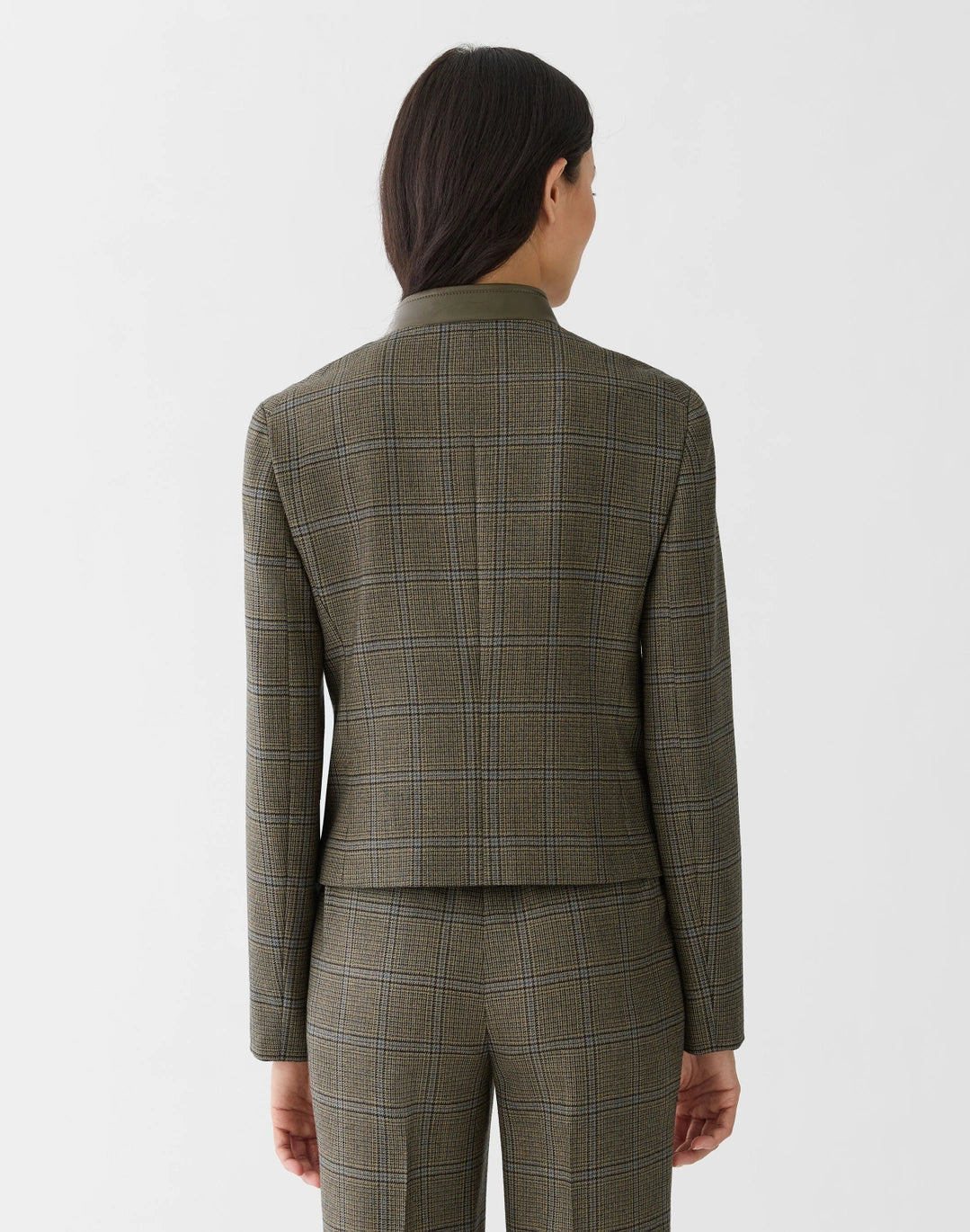 Wool Glen Plaid Cropped Jacket - Olive Multi