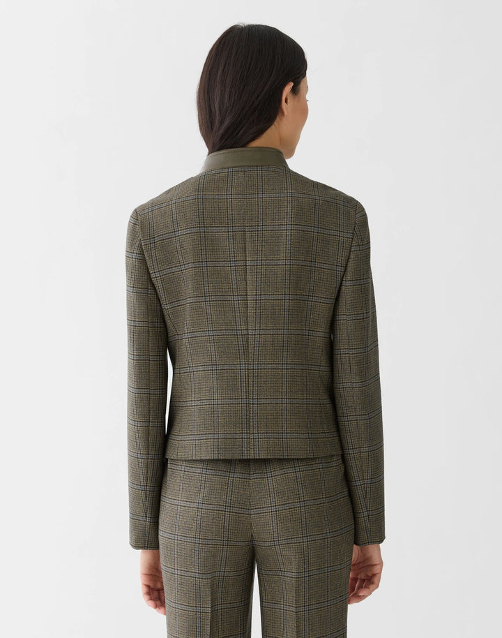 Wool Glen Plaid Cropped Jacket - Olive Multi