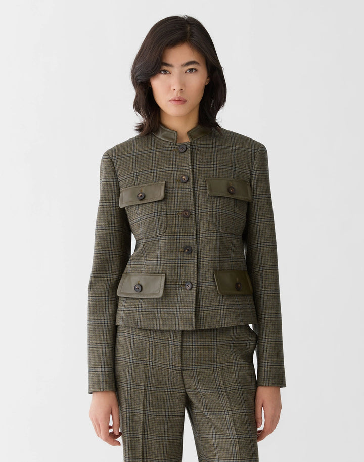 Wool Glen Plaid Cropped Jacket - Olive Multi