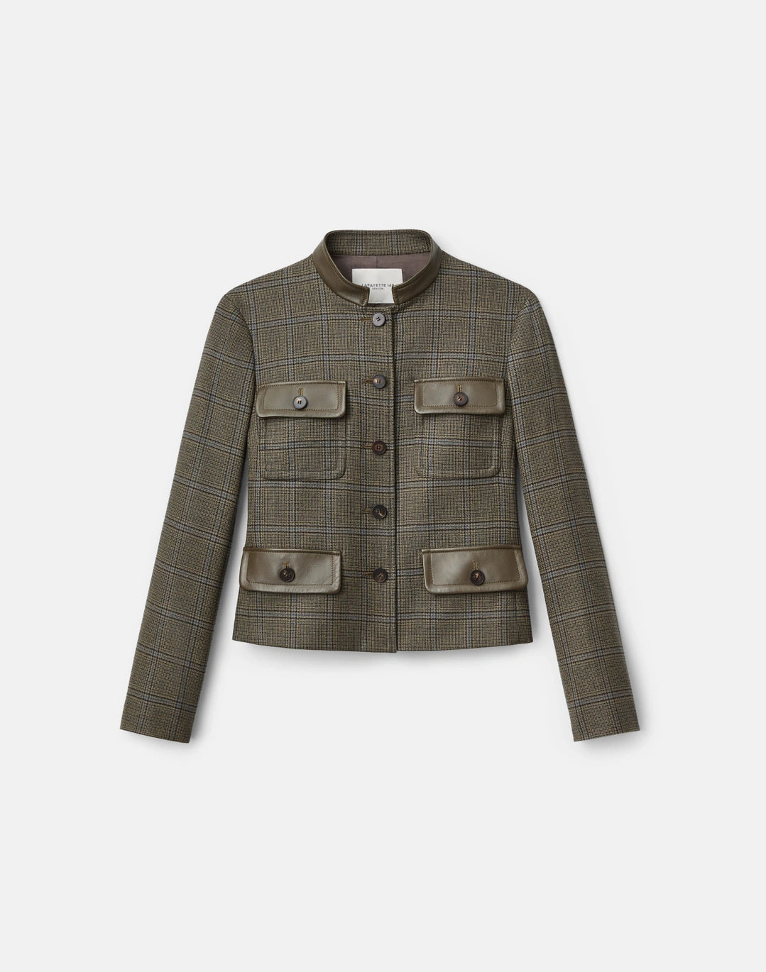 Wool Glen Plaid Cropped Jacket - Olive Multi