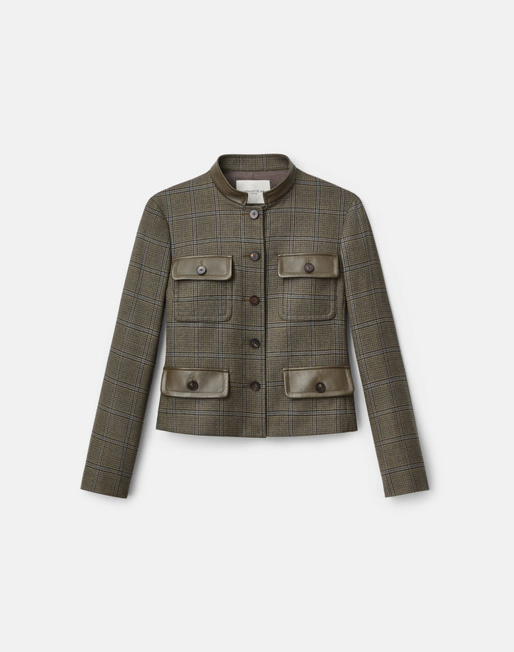 Wool Glen Plaid Cropped Jacket - Olive Multi