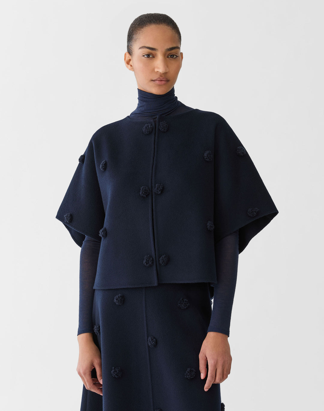Fringe Pom Double-Face Jacket - Midnight