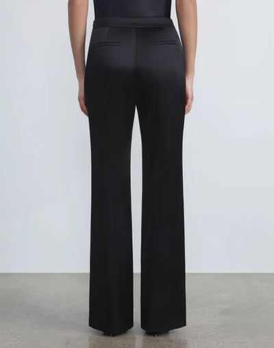 SATIN GATES SIDE ZIP FLARED PANT - Black