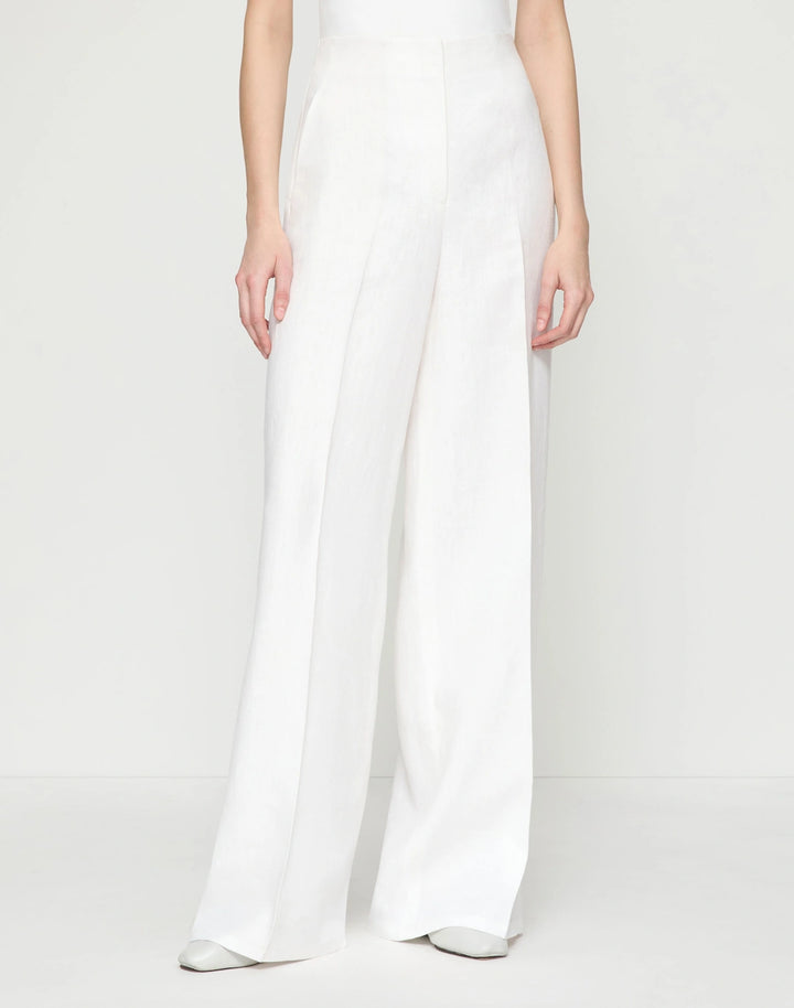 Linen Thames Wide Leg Pant - White