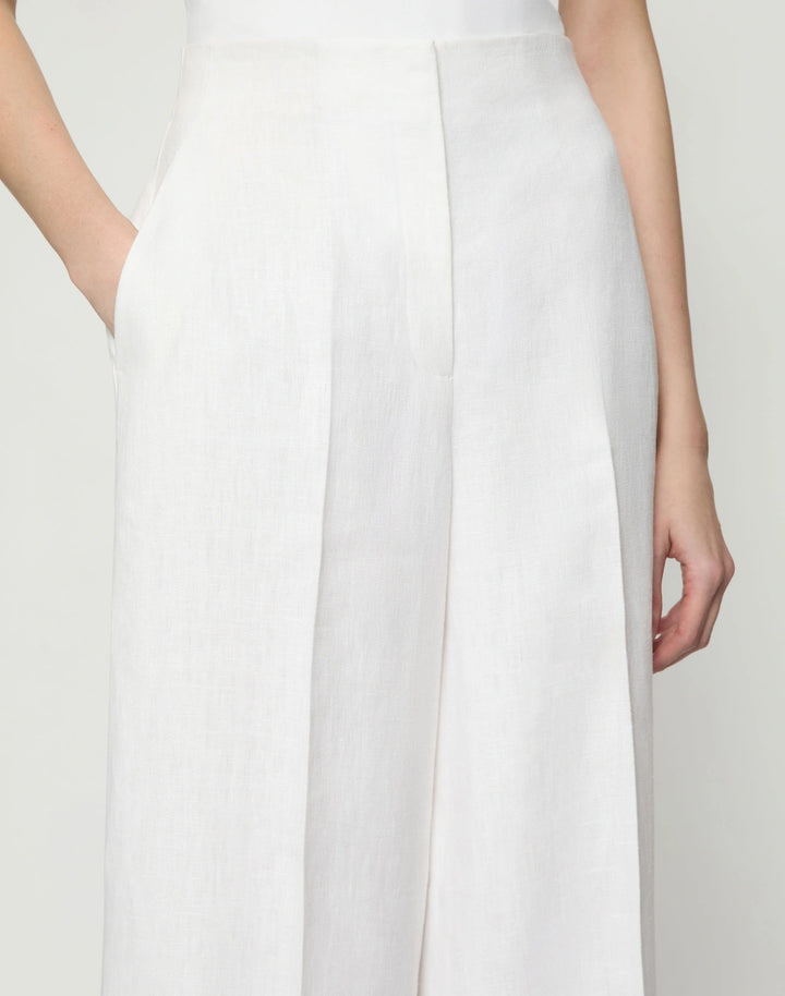 Linen Thames Wide Leg Pant - White