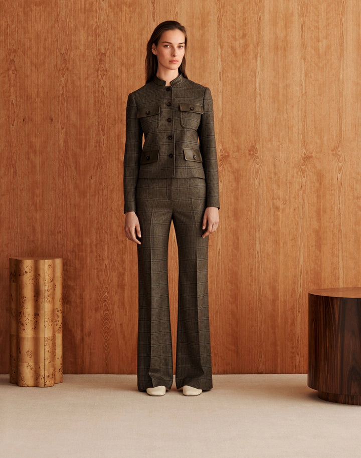 Wool Glen Plaid Lafayette Flare Pant - Olive Multi