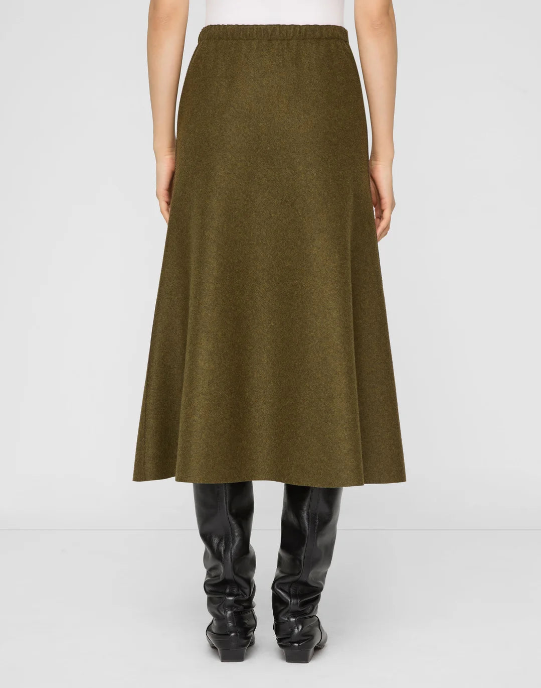 Wool-Cashmere Double Face Jersey Reversible Skirt - Forage Green Mel/Ashwood Mel