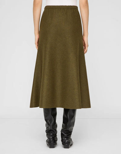 Wool-Cashmere Double Face Jersey Reversible Skirt - Forage Green Mel/Ashwood Mel