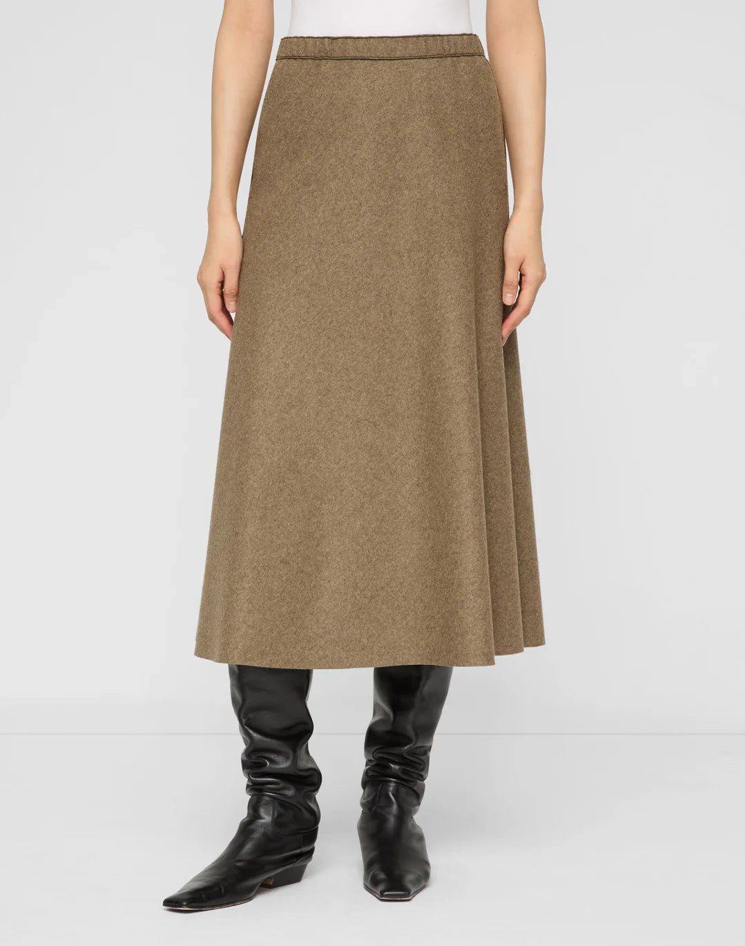 Wool-Cashmere Double Face Jersey Reversible Skirt - Forage Green Mel/Ashwood Mel