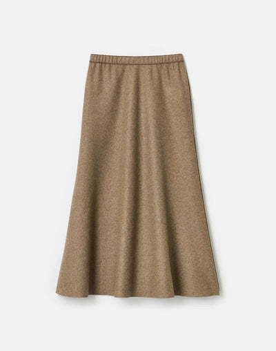 Wool-Cashmere Double Face Jersey Reversible Skirt - Forage Green Mel/Ashwood Mel