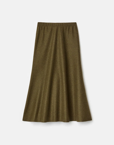 Wool-Cashmere Double Face Jersey Reversible Skirt - Forage Green Mel/Ashwood Mel