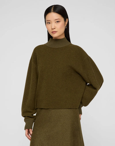 Wool-Cashmere Double Face Jersey Reversible Top - Forage Green Mel/Ashwood Mel