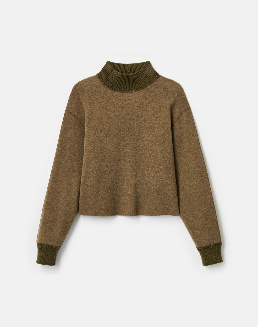 Wool-Cashmere Double Face Jersey Reversible Top - Forage Green Mel/Ashwood Mel
