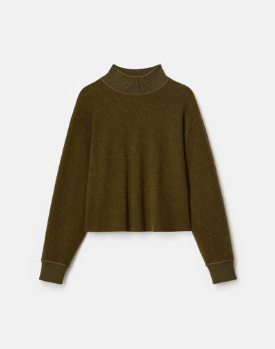 Wool-Cashmere Double Face Jersey Reversible Top - Forage Green Mel/Ashwood Mel