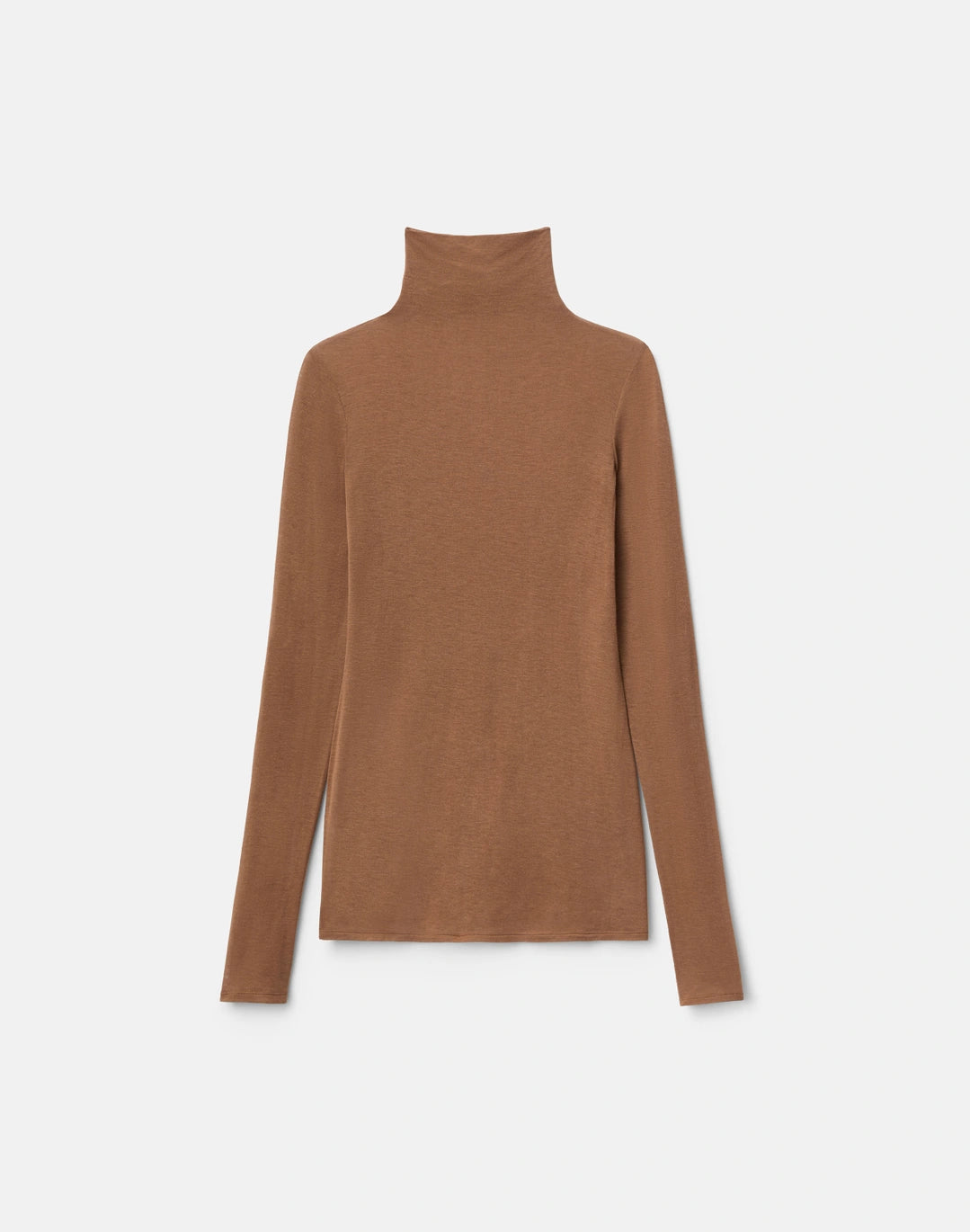 Viscose-Cashmere Jersey Elongated Fitted Turtleneck - Camel