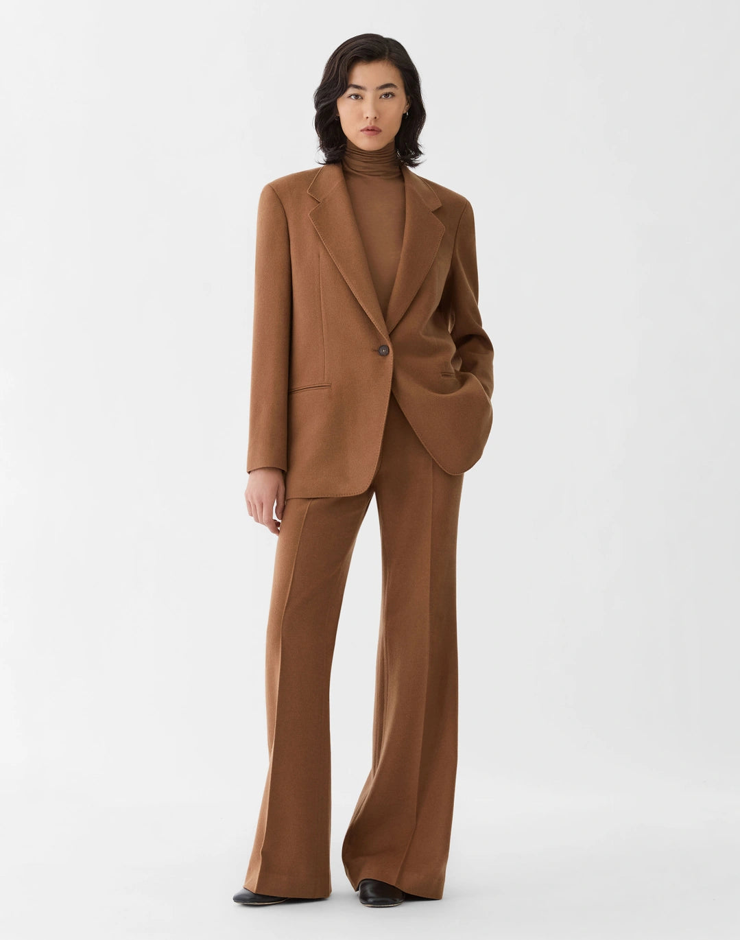 Viscose-Cashmere Jersey Elongated Fitted Turtleneck - Camel