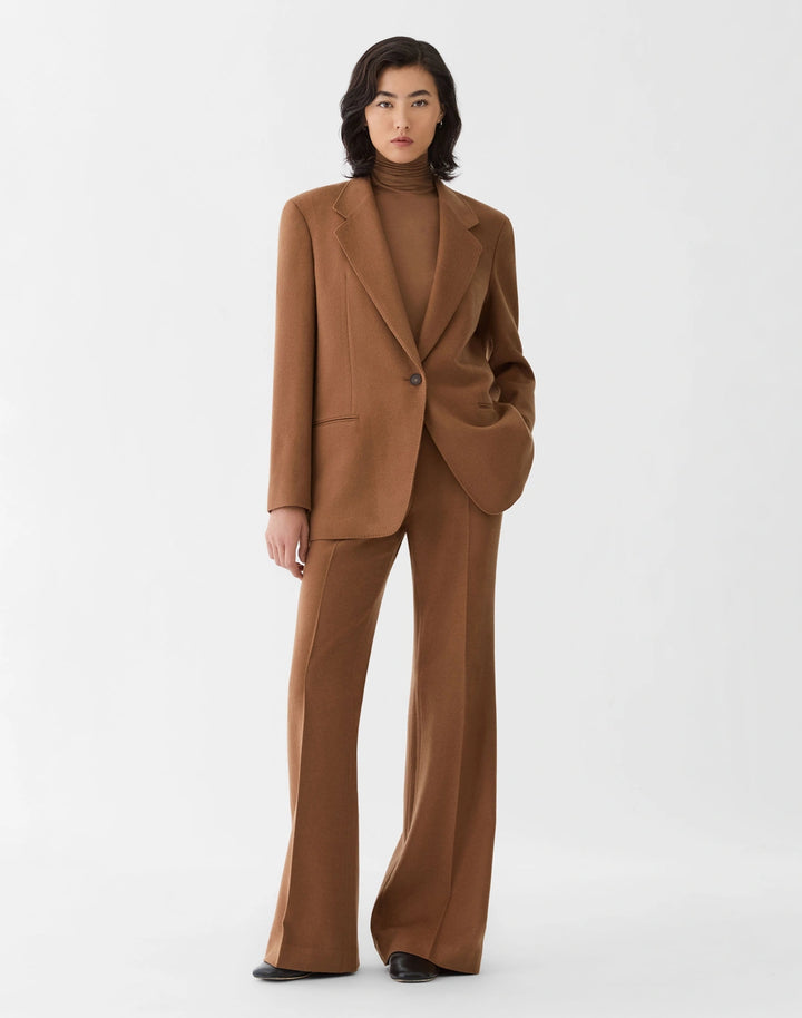 Viscose-Cashmere Jersey Elongated Fitted Turtleneck - Camel