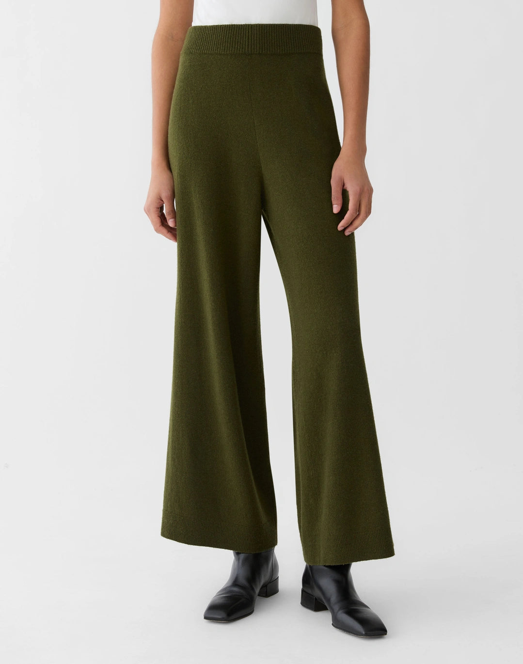 Responsible Wool-Cashmere Wide Leg Pant - Forest