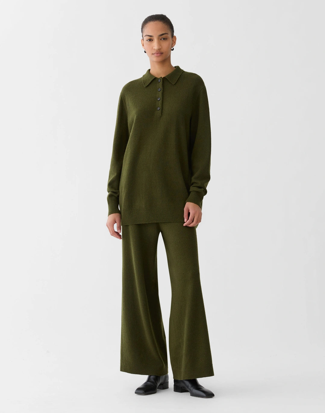 Responsible Wool-Cashmere Wide Leg Pant - Forest