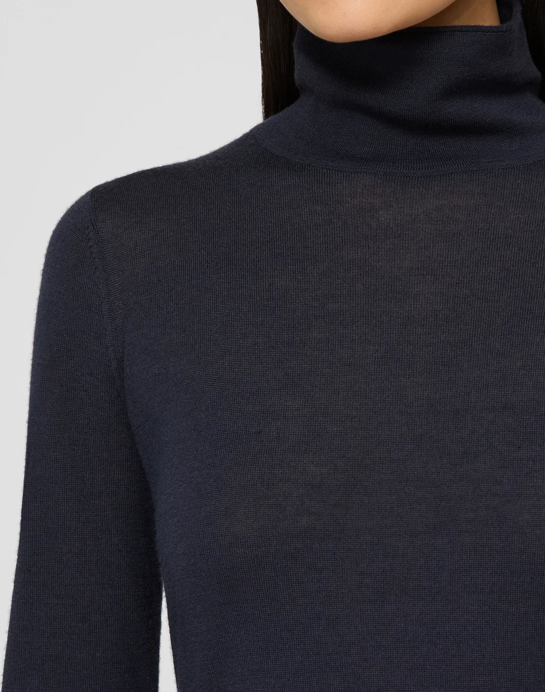 Fine Gauge Cashmere Stand Collar Sweater - Ink